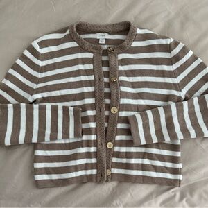 J. Crew Brown and White Striped Cardigan